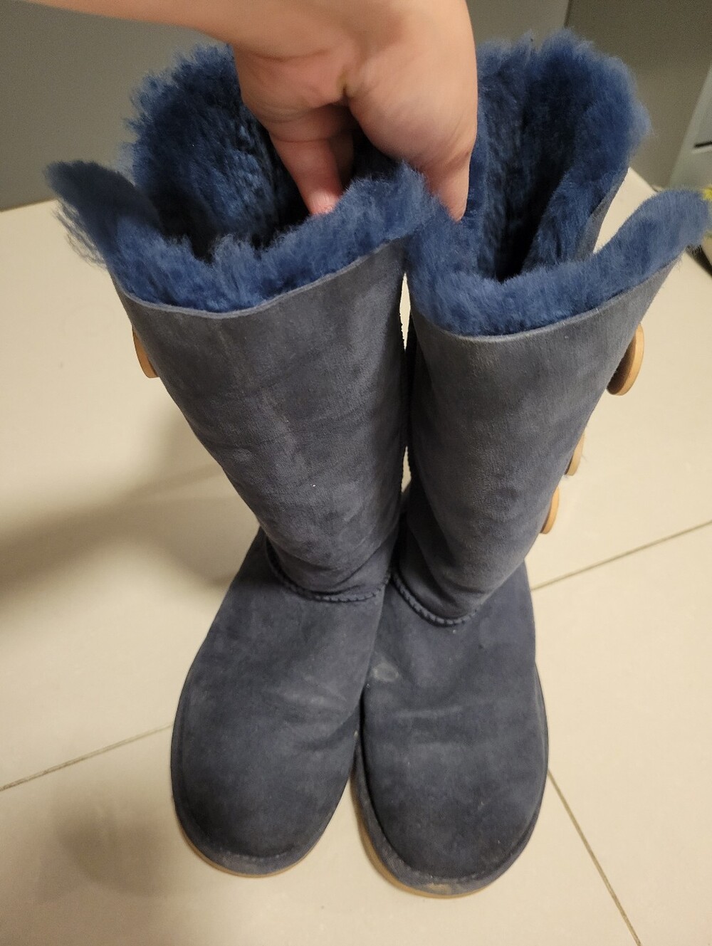 UGG Navy Suede Tall Button Shearling Boots